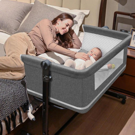 Babywiege-Laufstall mit Matratze, Seitlicher Öffnung und Rädern Blau