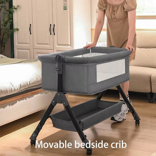 Babywiege-Laufstall mit Matratze, Seitlicher Öffnung und Rädern, Grün