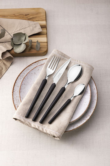 Tramontina 18/10 Stainless Steel Cutlery Set Black 24 Pieces