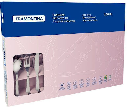 Tramontina 18/10 Stainless Steel Cutlery Set Silver 100 Pieces