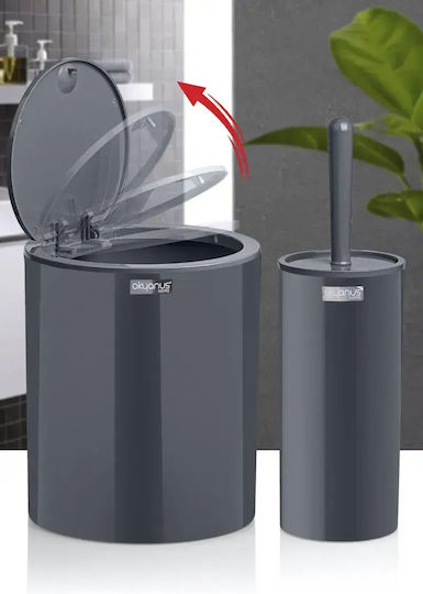 SteweHome Plastic Toilet Brush and Bathroom Bin Set Grey