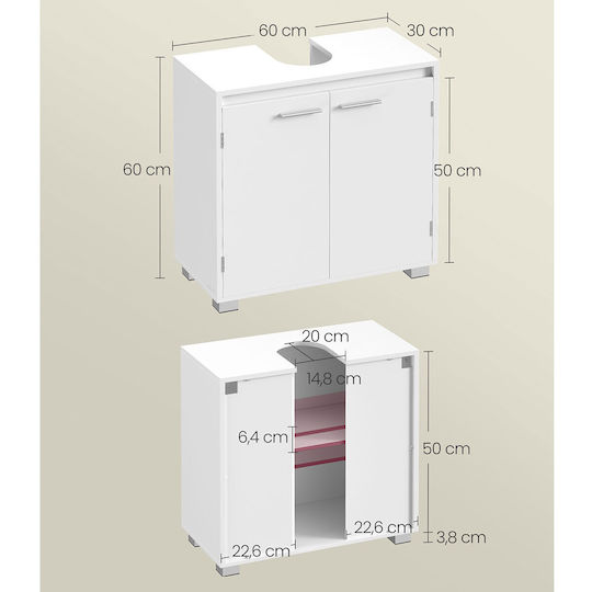 Vasagle Waschtischunterschrank mit Waschbecken B60xT30xH60 cm Weiß