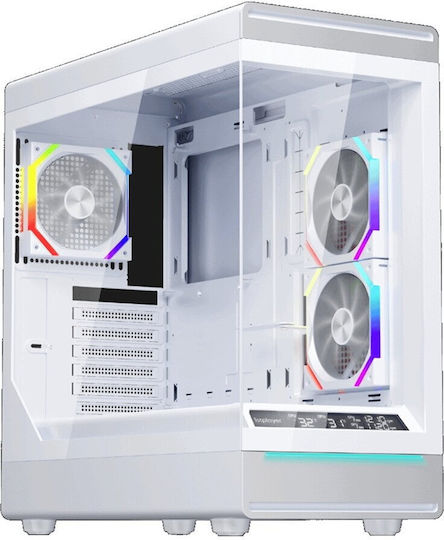 WD8 Gaming Midi Tower Computer Case with Side Window and ARGB Lighting White