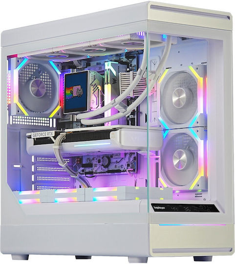 WD8 Gaming Midi Tower Computer Case with Side Window and ARGB Lighting White