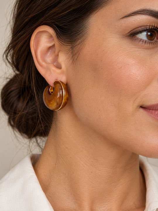 Women's Earrings Wide Stainless Steel Hoops – Caramel Gold Details Women's Earrings Wide Stainless Steel Hoops – Caramel Gold Details