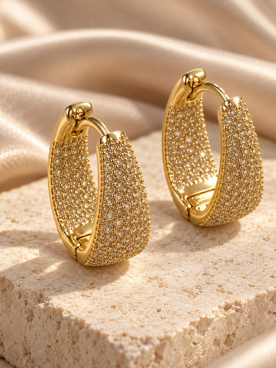 Women's Earrings Oval Hoop Steel Stones – Gold Women's Earrings Oval Hoop Steel Stones – Gold