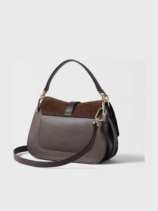 Furla Flow Дамска Кожена Чанта с Капак, Велурена, Кафява