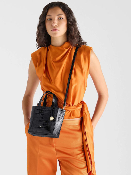 Divide It Mini Leather Women's Tote Bag Black O6000
