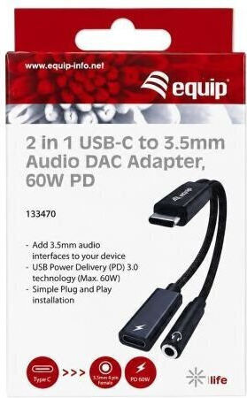 Equip 133470 USB-C-auf-3,5-mm-Konverter, 3,5-mm-Stecker auf 3,5-mm-Buchse