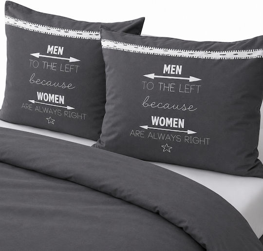 Sleeptime Bettbezug-Set aus Baumwolle 140x220 cm für Einzelbett mit Kissenbezug Grau