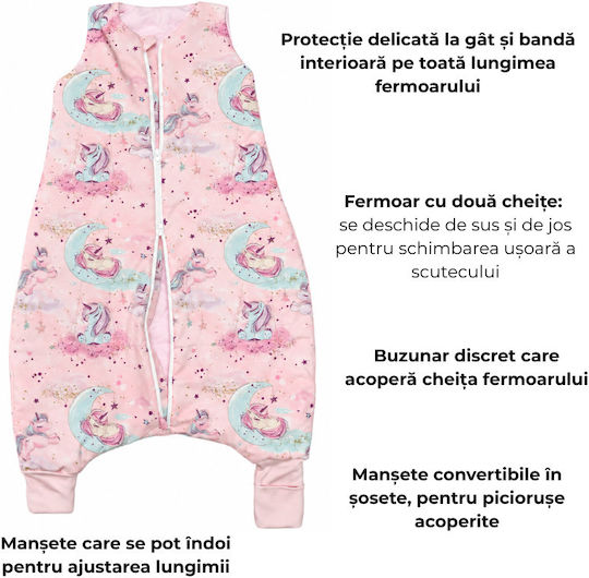 Kidizi Frühlingshafter Schlafsack mit Beinen Pink Moon Unicorn 1 Tog Pink