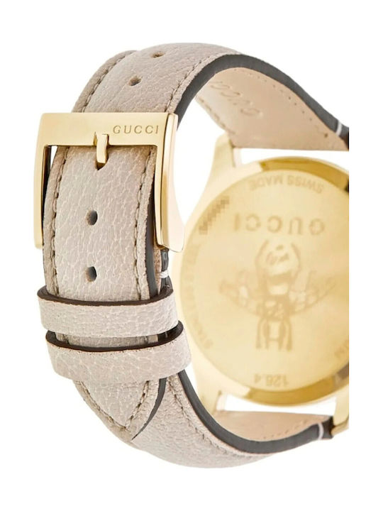 Gucci G-Timeless Damenuhr 36 mm mit Quarzwerk und Weißem Lederarmband Gucci G-Timeless Damenuhr 36 mm mit Quarzwerk und Weißem Lederarmband