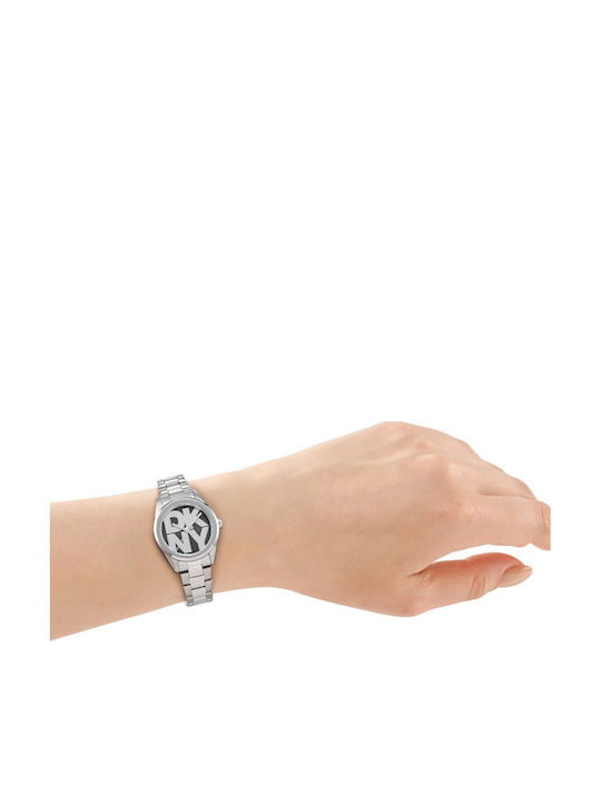 Logo Set Women's Battery-Powered Watch with Silver Metal Bracelet