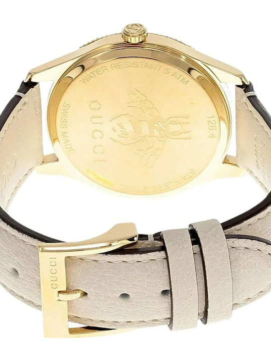 G-Timeless Damenuhr 36 mm mit Quarzwerk und Weißem Lederarmband