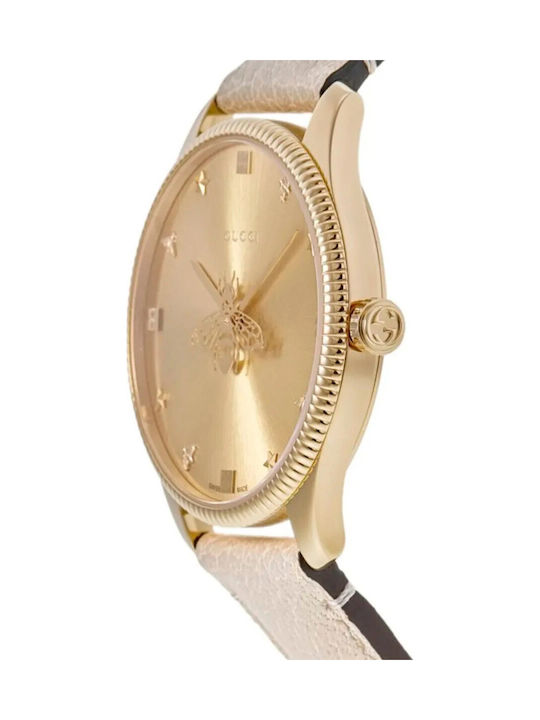 G-Timeless Damenuhr 36 mm mit Quarzwerk und Weißem Lederarmband