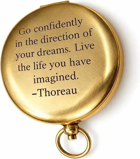 Pocket Nautical Compass Engraved with Thoreau Quote – Gold-Colored