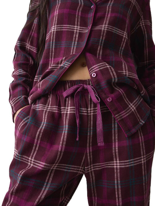 Triumph Winter Women's Cotton Pyjama Set Dark Burgundy Boyfriend Pw 01 X