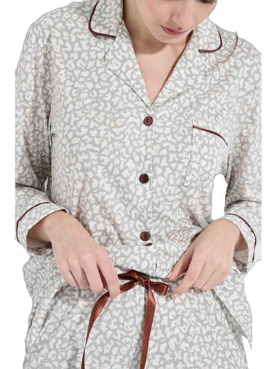 Jeannette Lingerie Зимен Дамски Комплект Памучна Пижама Сив