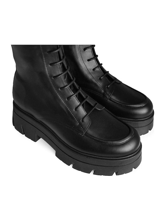 Leather Women's Ankle Boots with Medium Heel Black