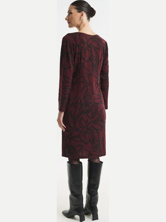 Rochie Tricotată Bordeaux cu Mâneci Lungi, Petrecută