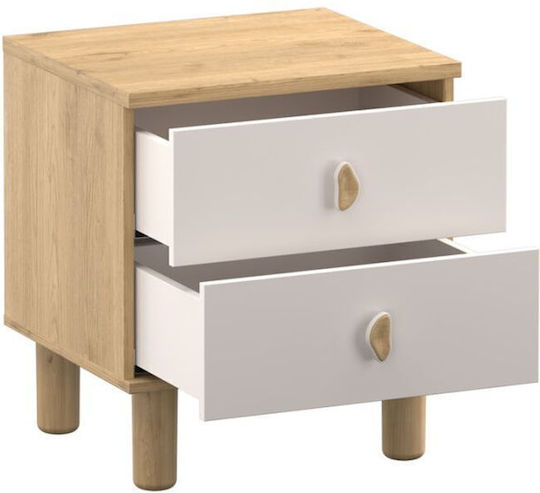 Wooden Bedside Table with Metal Legs Beige 51x45x58cm