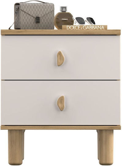 Wooden Bedside Table with Metal Legs Beige 51x45x58cm