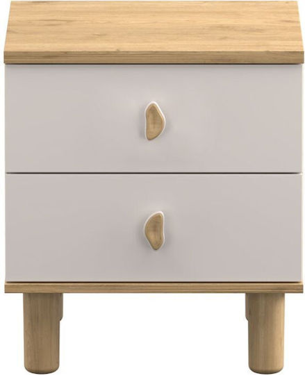 Wooden Bedside Table with Metal Legs Beige 51x45x58cm