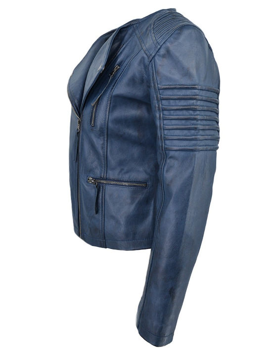 Women's Leather Biker Jacket Blue