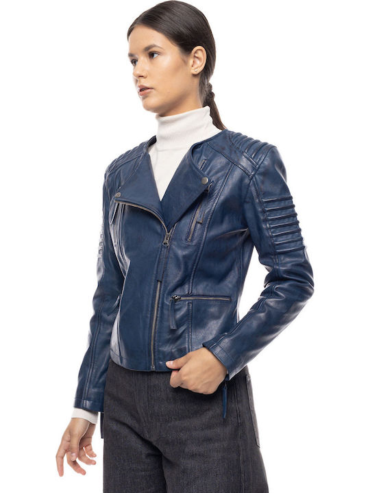 Women's Leather Biker Jacket Blue