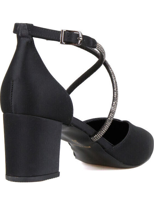 Satin-Pumps mit Riemchen Schwarz