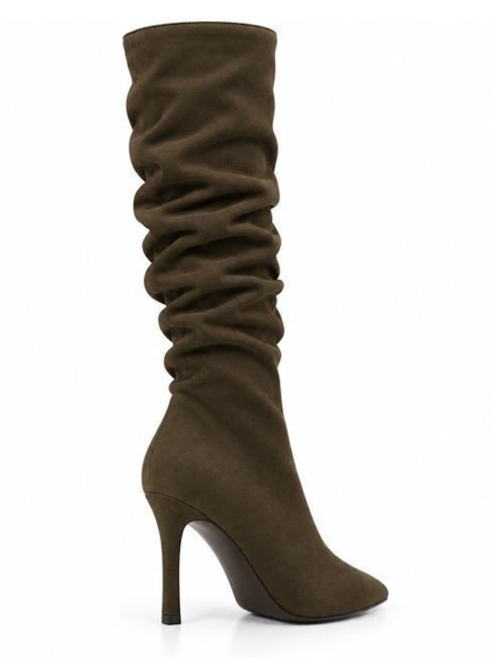 Wildleder Damenstiefel mit hohem Absatz in Braun