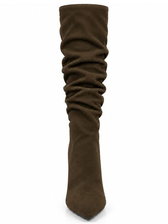 Wildleder Damenstiefel mit hohem Absatz in Braun