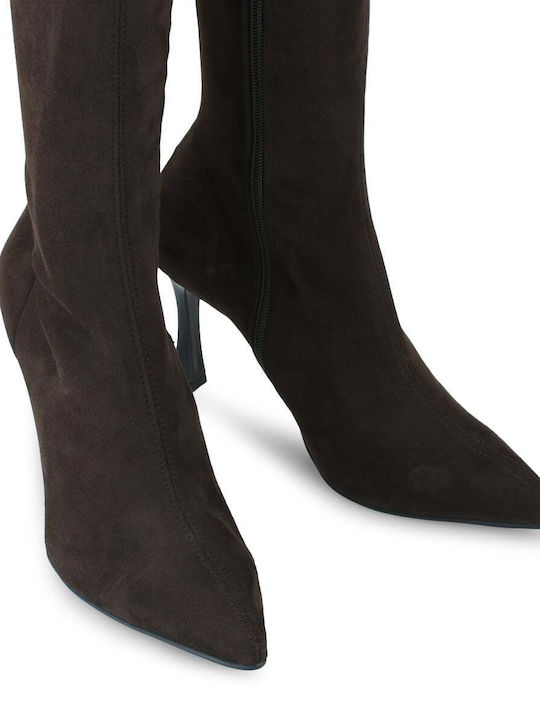 Wildleder Damenstiefel mit hohem Absatz Braun