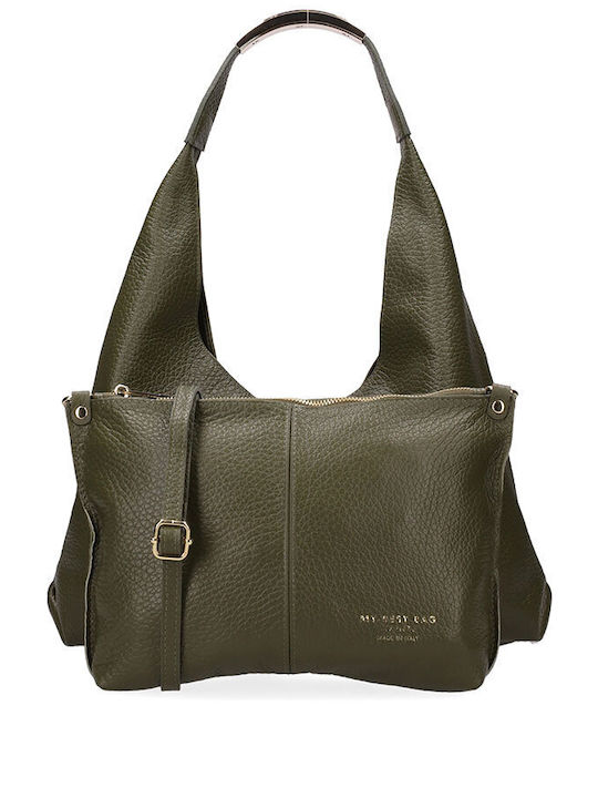 Khaki Leather Women’s Shoulder Bag