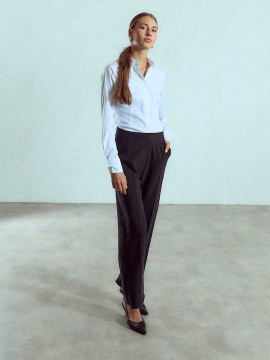 Pantaloni Dama Elastici cu Cusătură Decorativă Negri