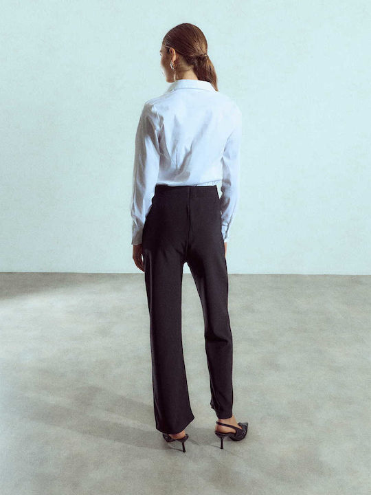 Pantaloni Dama Elastici cu Cusătură Decorativă Negri