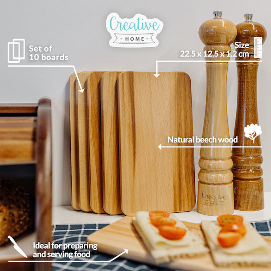 Creative Set of Beige Wooden Chopping Boards 22x12cm 10 Pieces