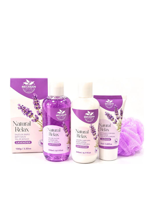 Becasan Coș Spa cu Lavandă Naturală Set de Îngrijire pentru Hidratare și Curățare a Corpului 5 Bucăți