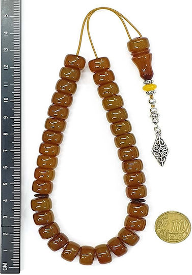 Roloi Komboloi Worry Beads with 33 Mastic Beads, 28 cm Long, Honey