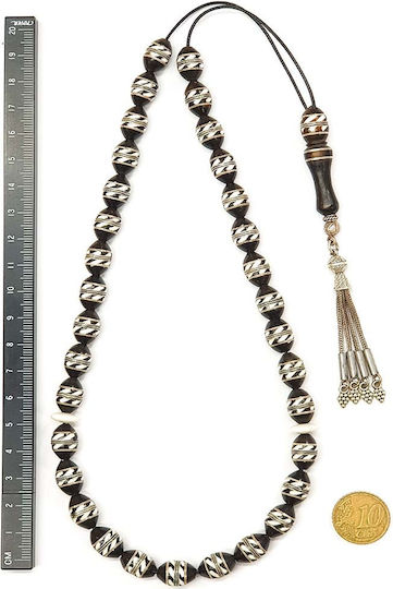 Roloi Komboloi Worry Beads with 33 Ebony Beads, 41 cm Long, Multicolour