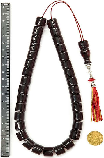 Roloi Komboloi Worry Beads with 33 Mastic Beads, 41 cm Long, Burgundy