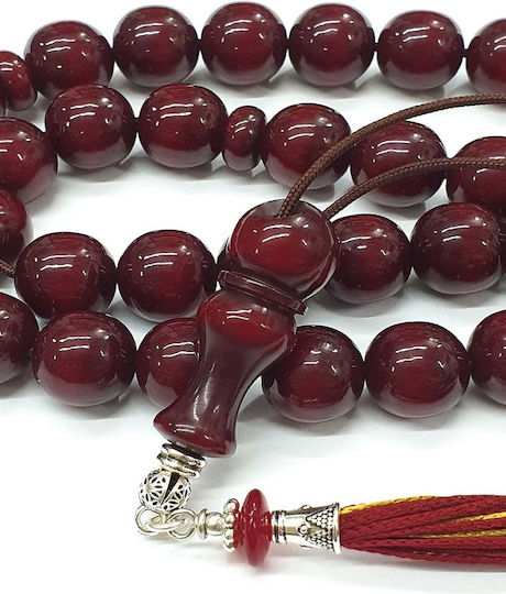 Roloi Komboloi Worry Beads with 33 Mastic Beads, 42 cm Long, Burgundy