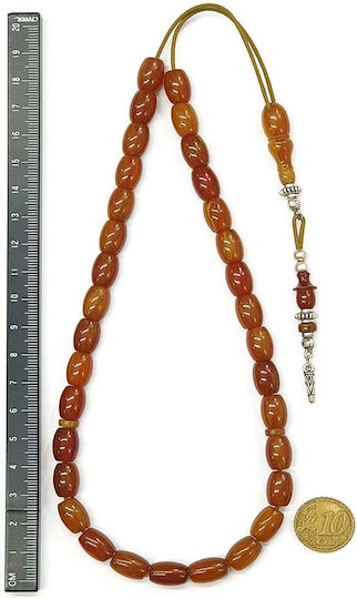 Roloi Komboloi Worry Beads with 33 Mastic Beads, 39 cm Long, Brown
