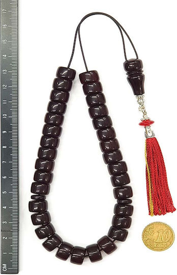 Roloi Komboloi Worry Beads with 33 Mastic Beads, 33 cm Long, Red