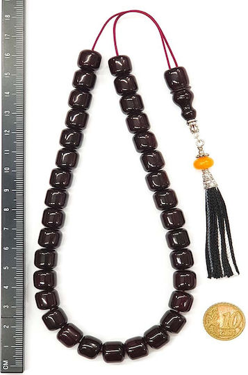 Roloi Komboloi Worry Beads with 33 Mastic Beads, 35 cm Long, Burgundy