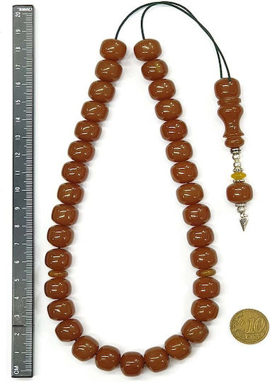 Roloi Komboloi Worry Beads with 33 Mastic Beads, 38 cm Long, Brown