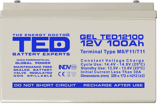 Ted Electric Acumulator Gel 12V 100Ah Deep Cycle M8 330 X 173 X 212 Mm