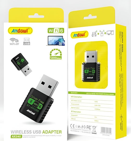 Andowl 000.230.21688F Αντάπτορας Δικτύου USB με Ασύρματη Σύνδεση Wi-Fi 1200Mbps
