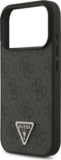 Калъф за iPhone 18 Pro Max / iPhone 17 Pro Max – Guess Leather 4g Triangle Strass Magsafe – Черен
