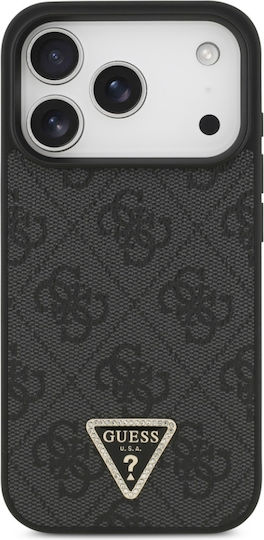 Калъф за iPhone 18 Pro Max / iPhone 17 Pro Max – Guess Leather 4g Triangle Strass Magsafe – Черен